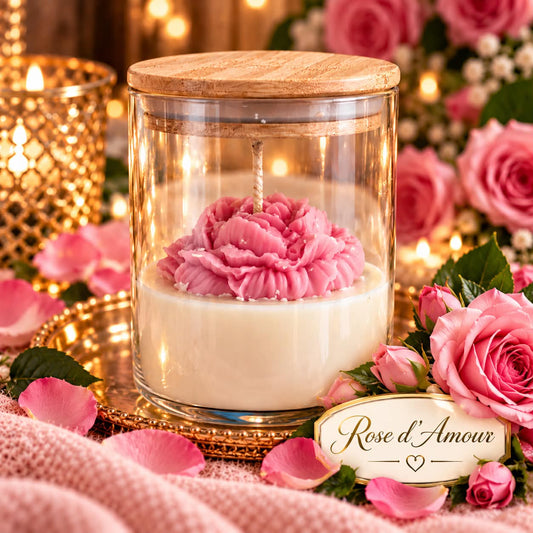 BOUGIE ROSE EN POT